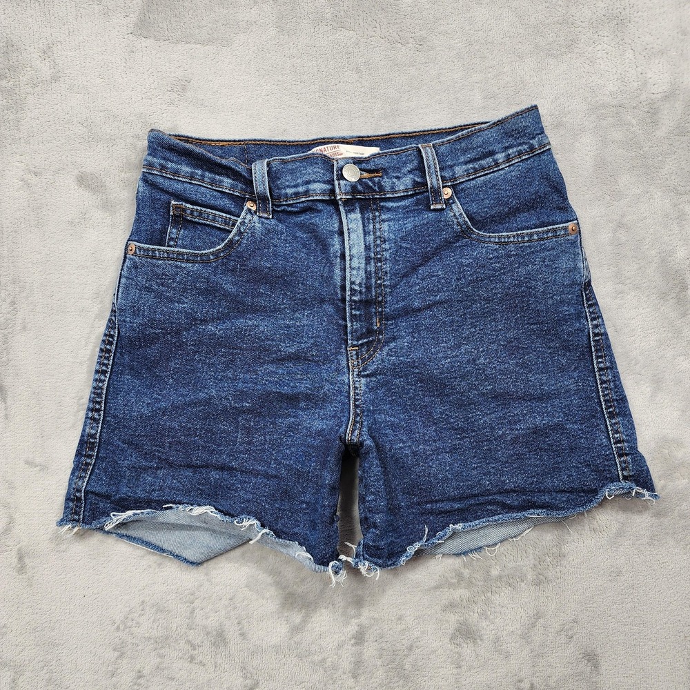 Signature Levi Strauss Shorts Womens 6/W28 Blue Heritage High Rise Cutoff Denim